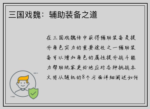 三国戏魏：辅助装备之道